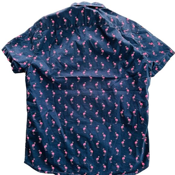 J Crew Men's Flamingo Button Front Short Sleeve Shirt Size Medium Blue Pink - Picture 2 of 5